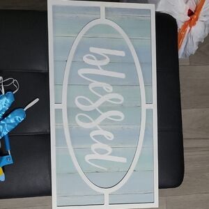 Blessed Wall Art with Blue and White Accents